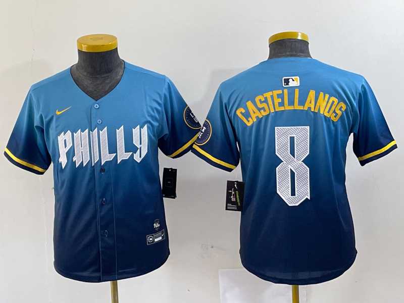 Women's Philadelphia Phillies #8 Nick Castellanos Blue 2024 City Connect Limited Stitched Jersey,We sell and wholesale Women's Philadelphia Phillies #8 Nick Castellanos Blue 2024 City Connect Limited Stitched Jersey on line form chian!